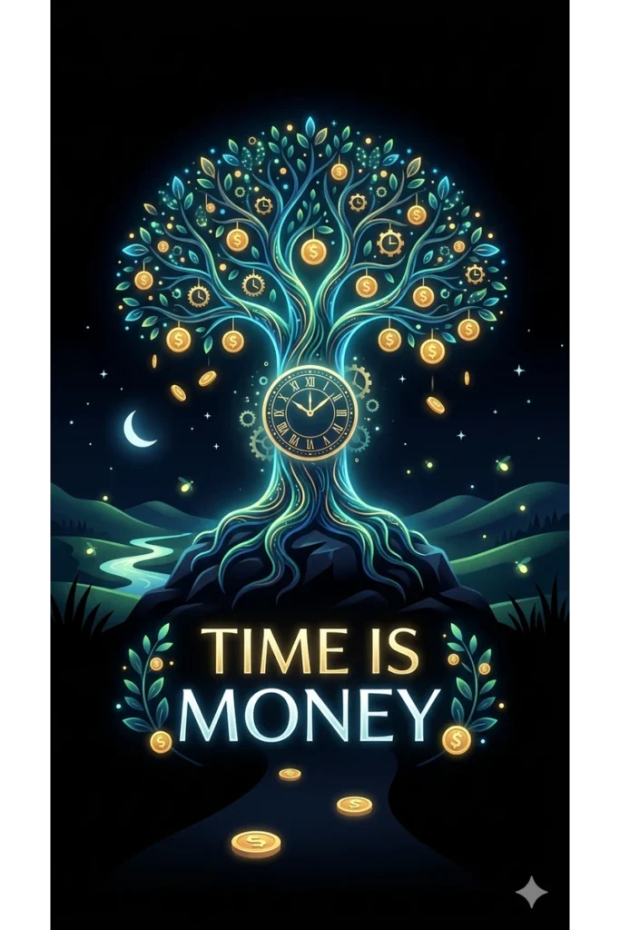 A beautiful graphic design to use for whatsapp status or personal wallpaper with beautifully saying : "Time is Money"