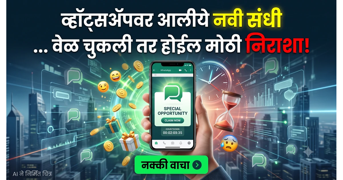 Whatsapp च्या new feature विषयी माहिती देणारे व "नक्की वाचा " अश्या कॉल टू एक्शन सोबत मोबाईल मधील जेनेरिक चैट आइकॉन चे आकर्षक चित्र