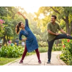 सकाळच्या कोवळ्या उन्हात उत्साहाने व्यायाम करणारी निरोगी व्यक्ती. Overcoming physical deconditioning and fatigue through regular exercise."