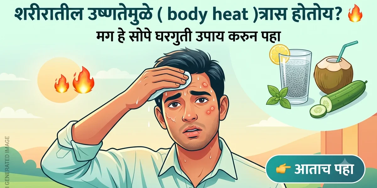 शरीरातील उष्णतेचा (Body Heat) त्रास आणि त्यावरील नैसर्गिक घरगुती उपाय दर्शवणारे चित्र